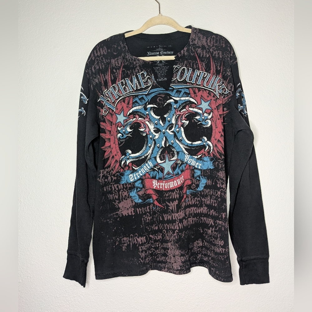 Affliction Xtreme Couture Vintage Mens Black  Patriotic Older Brother Shirt XL